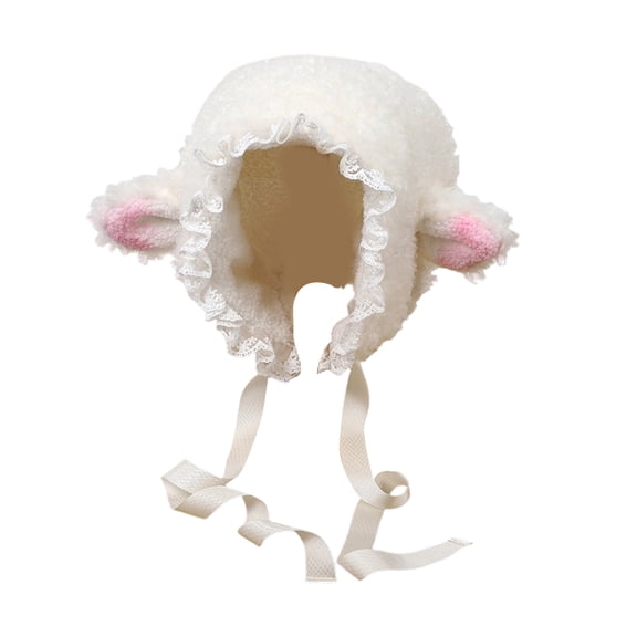 Ear Plush Hat Adjustable Lamb Design With Long Ties Unisex Warm Winter Cap For Daily Outdoor Outfit Styling Winter Fashion Accessory