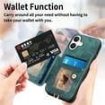 thumbnail image 3 of ShellTech for iPhone 16 Retro PU Leather Wallet Case with Card Holder Ring Stand RFID Function Credit Card Slot with Ring Stand Protective Cover Wrist Strap,Green, 3 of 10
