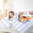 thumbnail image 3 of Manfei Kawaii Bow Highland Cattle Twin Comforter Sets 2pcs,Minimalist Stripes Bedding Set,White Light Blue,1 Comforter and 1 Pillowcase,Reversible, 3 of 6