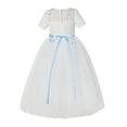 thumbnail image 2 of Ekidsbridal Girl Bridesmaid Flower Girl Dress - Ivory Illusion Lace Tulle Short Sleeves with Rhinestone Sash LG2R7-A (Size: 2-12), 2 of 3