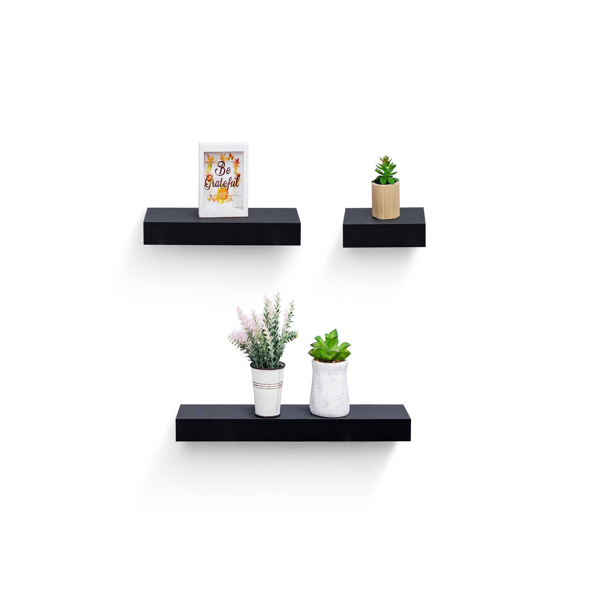 MAYEERTY 3-Piece Wall Shelves with Built-in LED Light Wood Mounted Display Rack with Invisible Brackets for Books Plants Decor Wall Organizer for Living Room Bedroom Kitchen