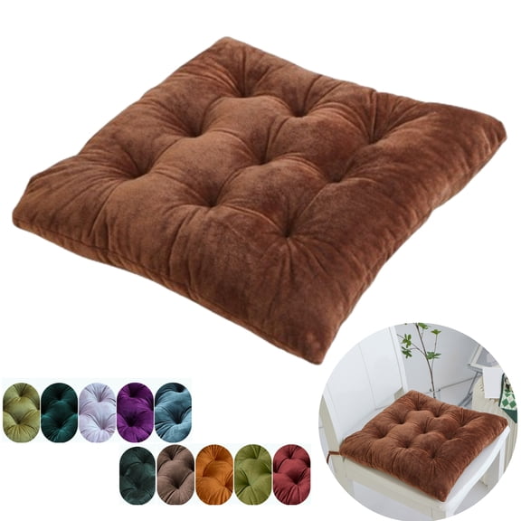 Fmxomd Soft Velvet Chair Pads with Ties Comfy Solid Seat Cushion for Dining Chairs, Office Chairs, Hardwood Floors (Coffee, 16"x16")