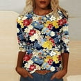 thumbnail image 2 of CYMMPU Women's Crewneck Floral Printed Flowy Blouse 3/4 Length Sleeve Basic Tees Business Work Blouses Casual Shirts Tunic Tops Summer Fall 2025 Clothes Multicolor L, 2 of 5