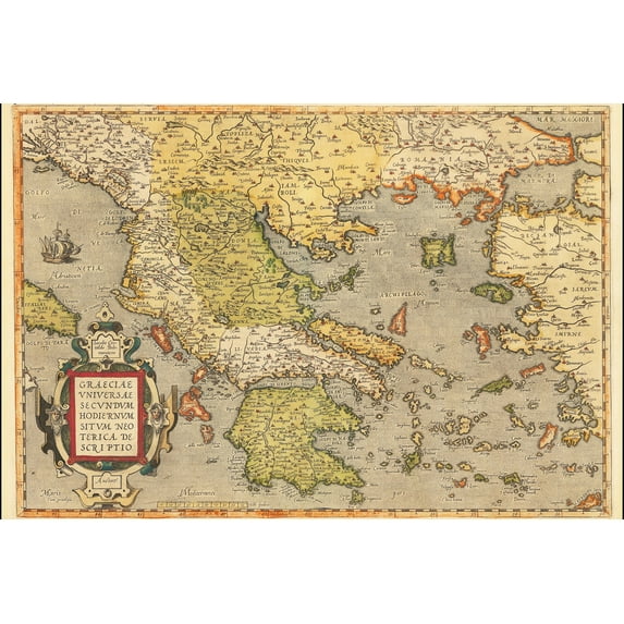 24x36 gallery poster, 1584 map of Greece by Abraham Ortelius hires