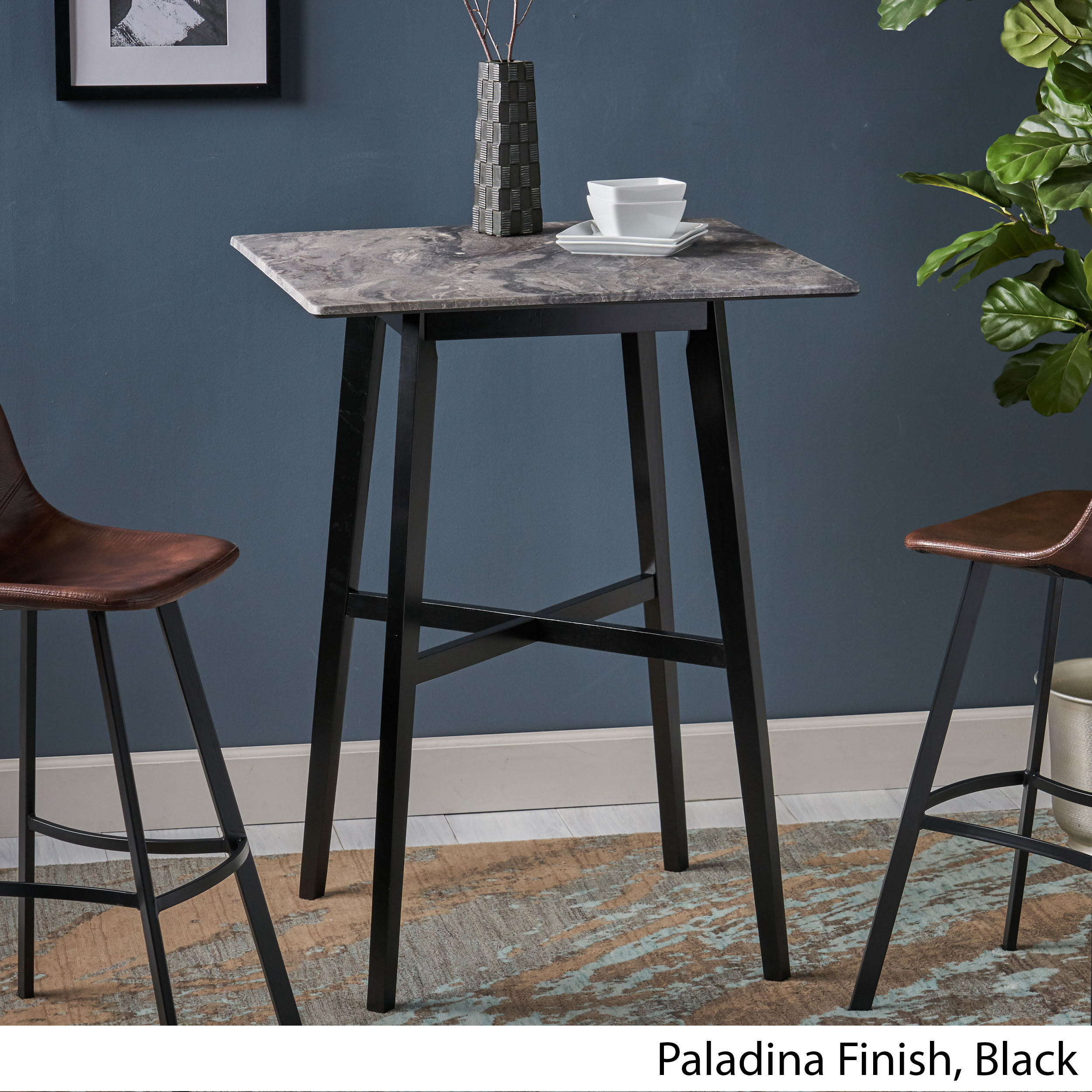 Noble House Tegan Modern Bar Table with Rubberwood Legs and Laminate Table Top, Paladina Marble Finish