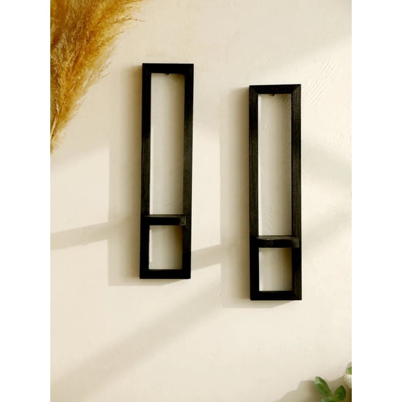 Black Wooden Wall Mounted Candle Holders Rustic Display Stands Decorative Sconces Shelves for Living Room, Bedroom & Home Decor