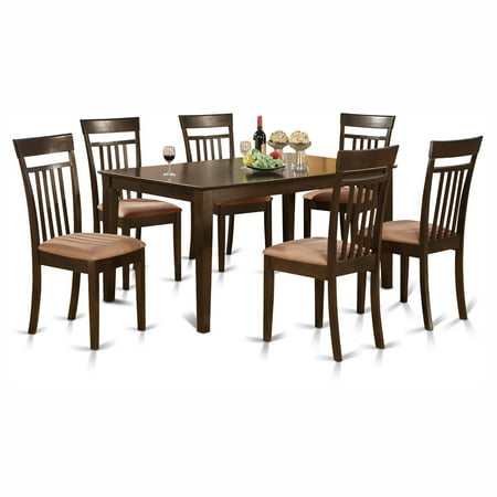 East West Furniture Capri 7 Piece Rectangular Dining Table Set with Microfiber Seat Chairs