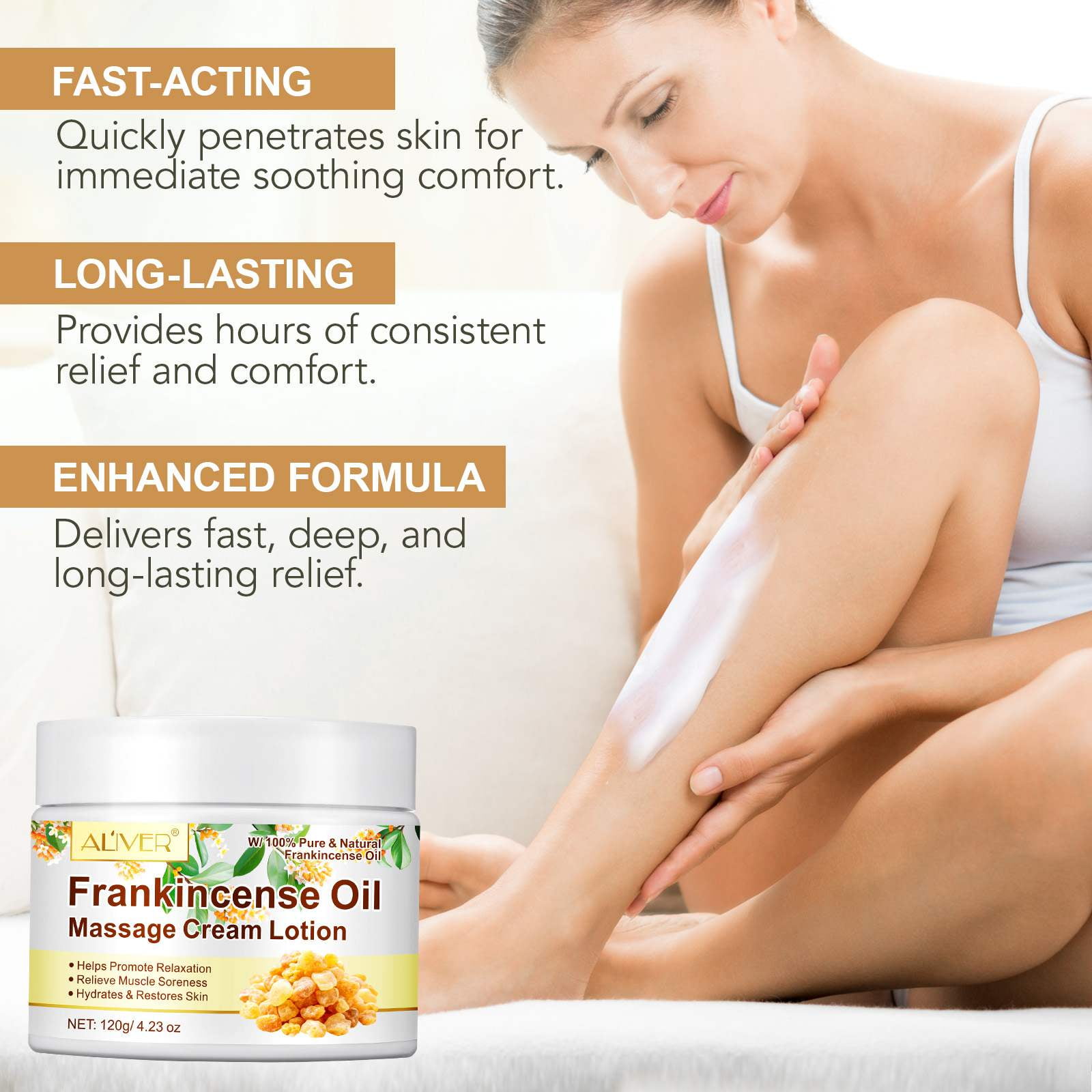 Frankincense Oil Cream for Hydrate Skin, Massage Lotion for Body, Better Relaxation & Stress Relief, Rich in Vitamin E, 3 Pack