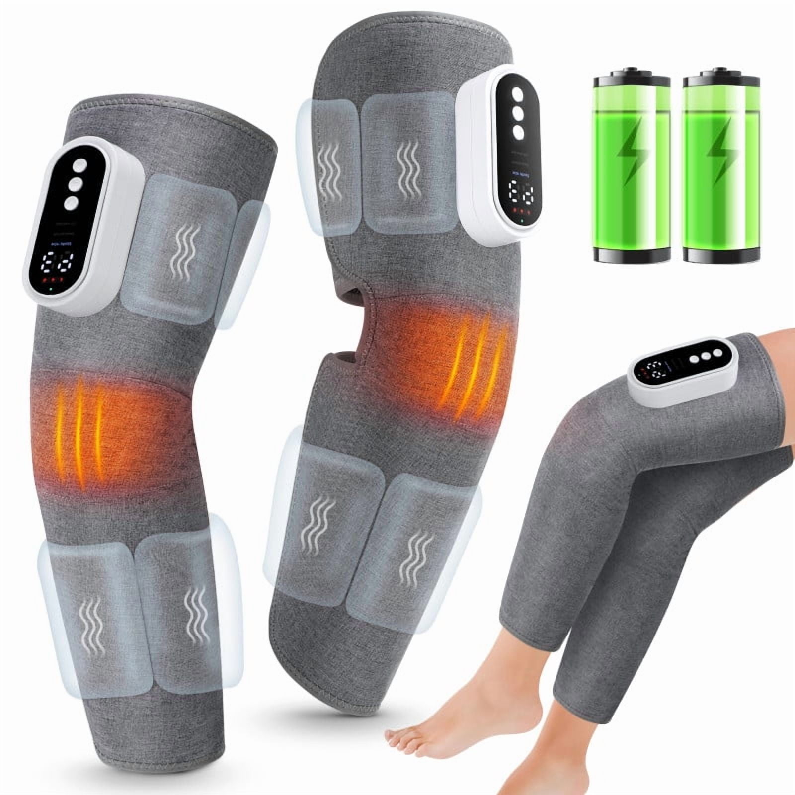 Cordless Calf Thigh Massager with Knee Hot Compress, Leg Massager for Circulation, Air Compression Leg Massage with Heat, 3 Heating, Massage & Intensity Modes, 15min Timing, 2000mAh Battery, 2pcs
