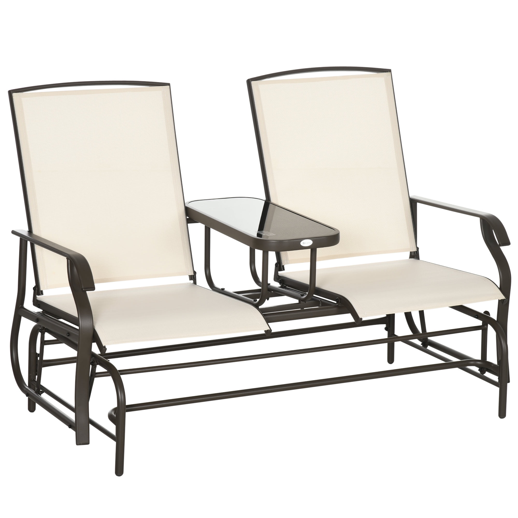Outsunny Outdoor Glider Bench with Table Gliding Chair for 2 Beige Walmart