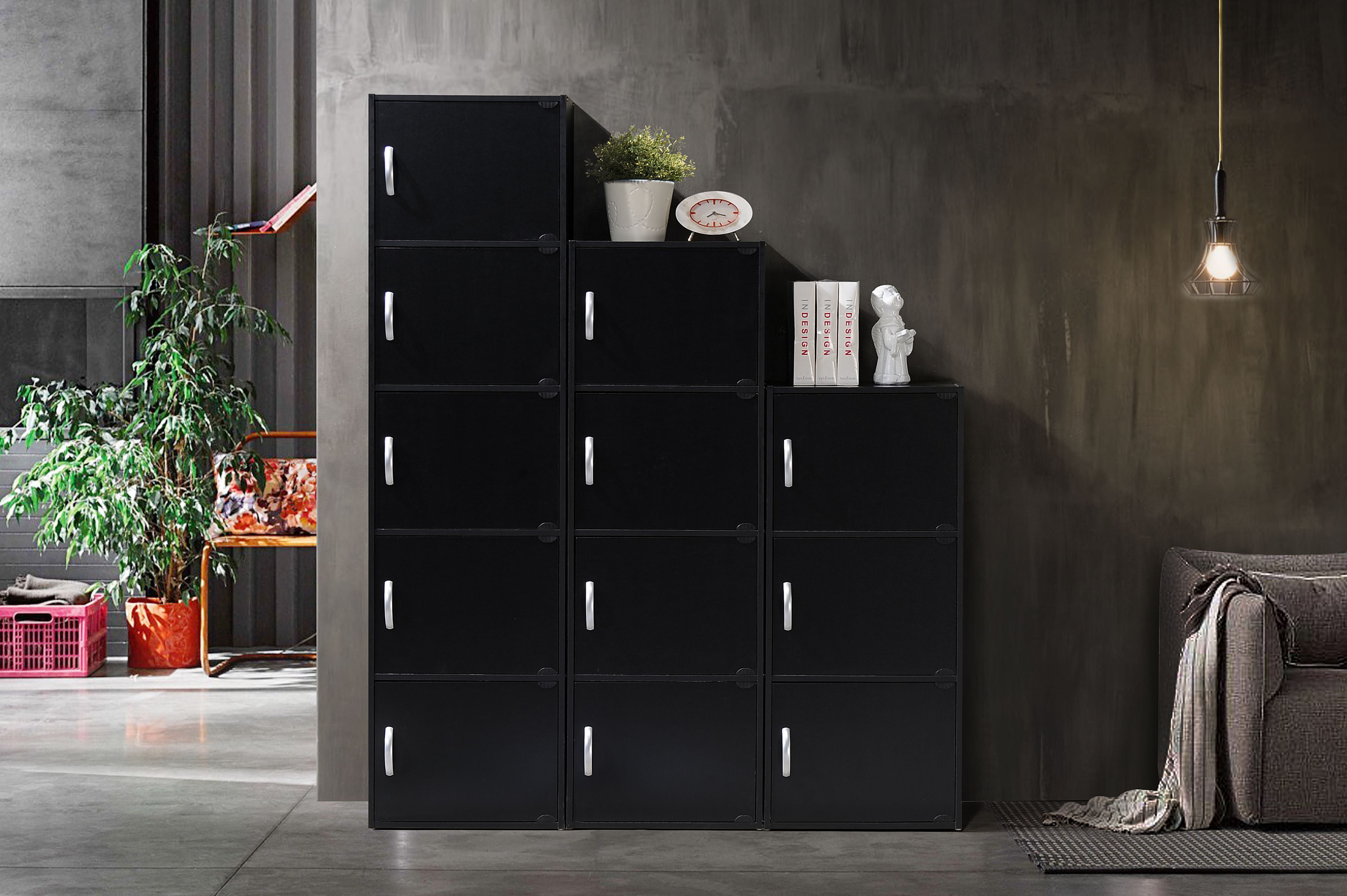 Hodedah 4-Shelf, 4-Door Bookcase in Black