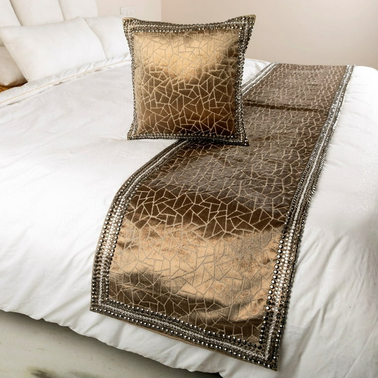 Copper Bed Runner Twin Size 53 x18 Decorative Bed Runner With Matching Pillow Cover Copper Velvet Bed Scarf in Foil Velvet Bead Border Copper Mystic Walmart