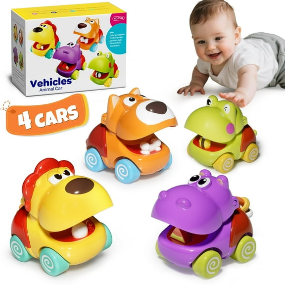 Boy Toys 2 3 Years Old, Car Toys for Toddlers 1 3, 4 Push and Go Toy Cars for Toddlers, Animal Car Toy 12-18 Months, Learning Baby Toy Car for 1-3 Year Old Birthday Gifts