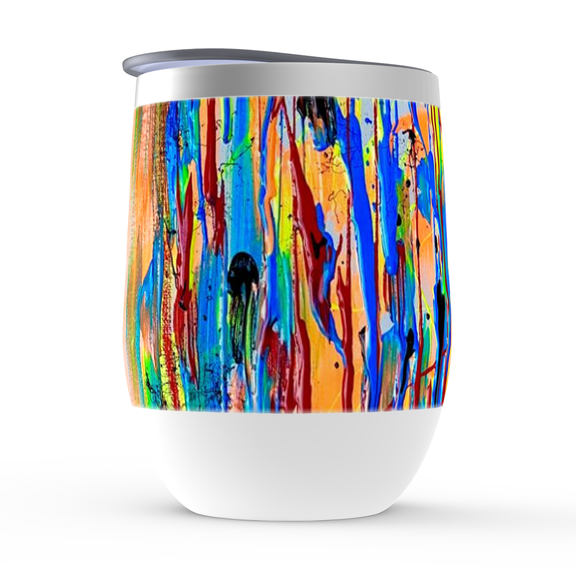 Motley Eye Stainless Steel Stemless Wine Tumbler 12oz | Gift | Bpa Free | Vacuum Insulated Double-Wall | With Lid