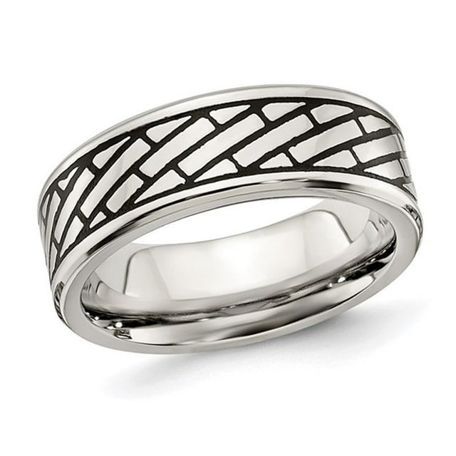Bague en Acier Inoxydable pour Hommes 7.5mm Brique Vieillie et Polie