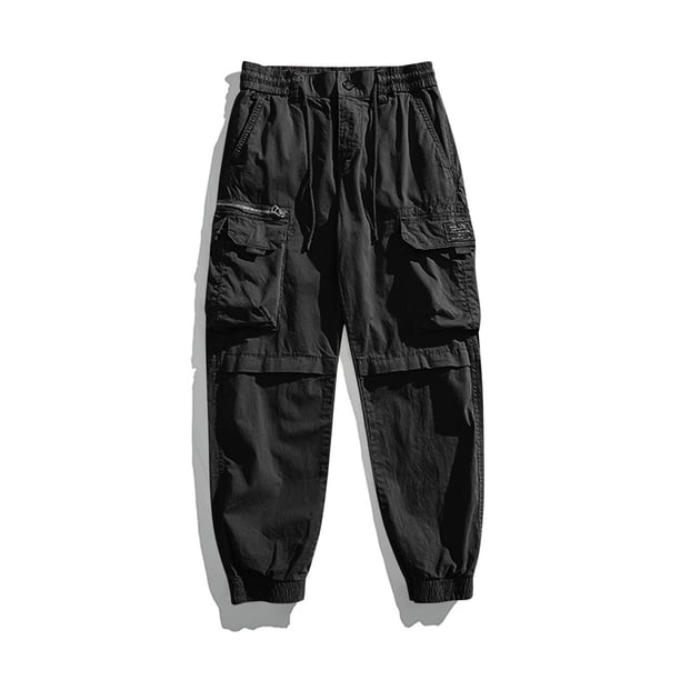 Pantalones largos de moda para hombre, casuales, de color sólido, cargo, con bolsillos y cremallera, cintura elástica, pantalones largos de algodón para hombre.