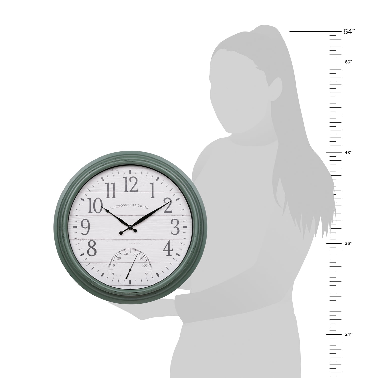 La Crosse Technology 15.75 In. Indoor/Outdoor Quartz Sagebrook Green Wall Clock with Temperature, 404-3840SG