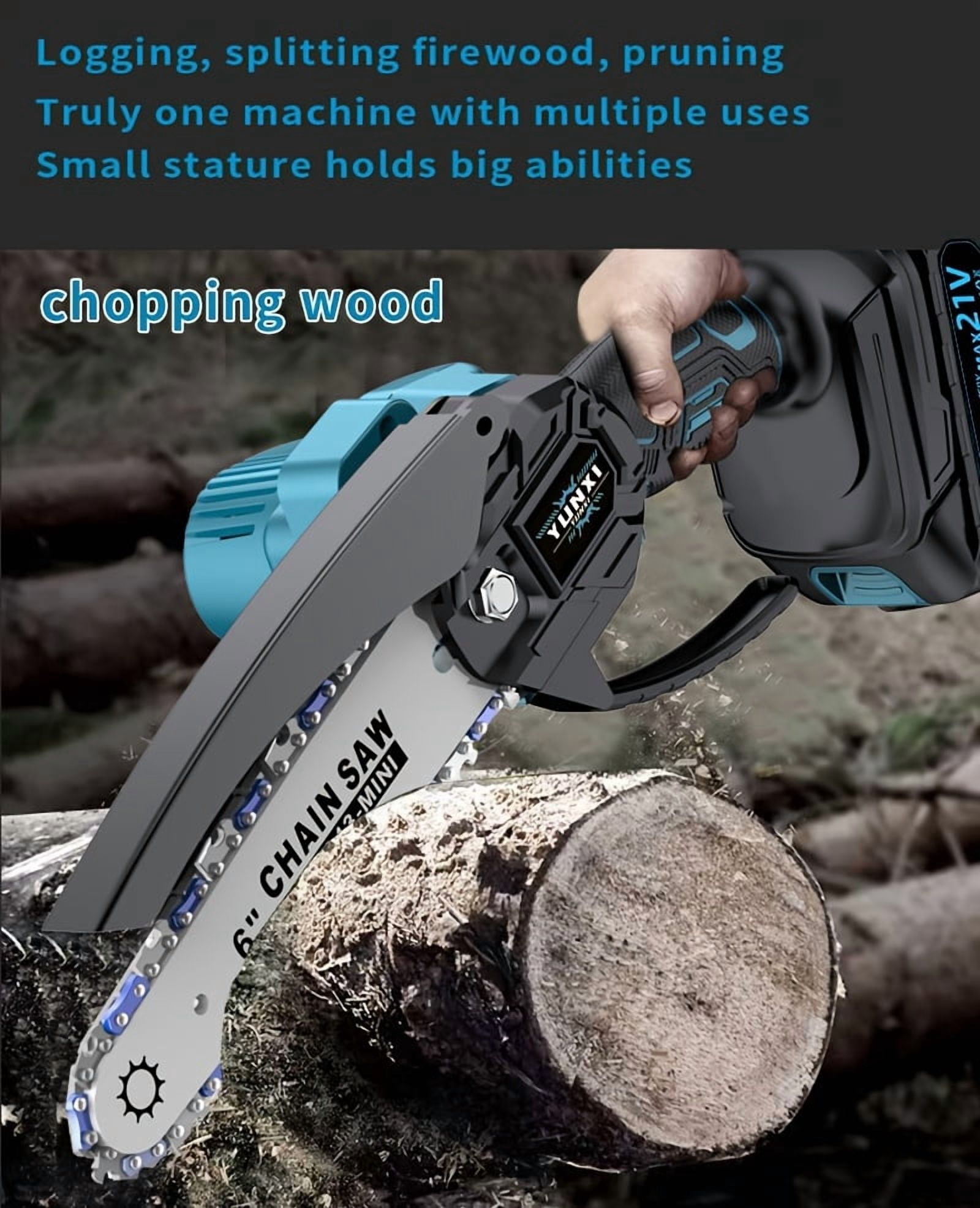 Cordless Mini Chainsaw with Automatic Oiler, 6 Inch Lithium Electric Handheld Saw with Safety Lock, Portable Chainsaw for Garden Pruning & Woodworking