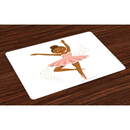 

Girls Placemats Set of 4 Ballerina Dancing Daughter Classic Performance Hobby Birthday Kids Baby Theme Washable Fabric Place Mats for Dining Room Kitchen Table Decor Rose and Brown by Ambesonne