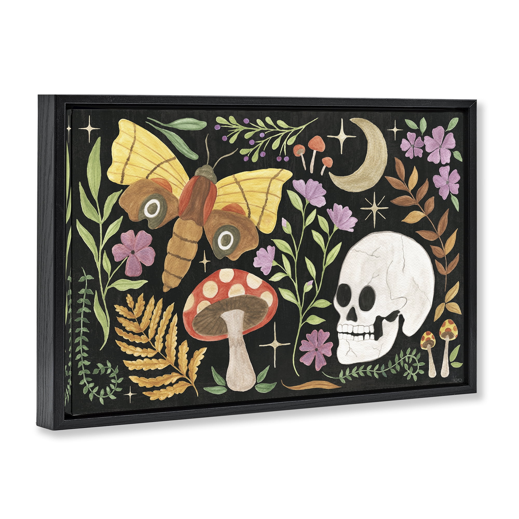 Stupell Industries Spooky Chic Collage Animals Painting Black Floater Framed Canvas Art Print Wall Art, 31 x 21