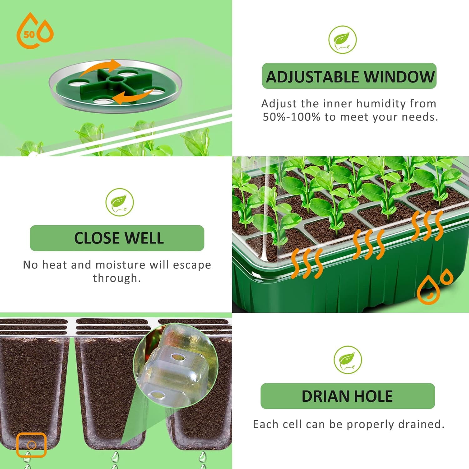 Seed Starter Tray, 10 Pack 120 Cells Thicken Kit with Lids Humidity Dome Starter Trays for Indoor Gardening Plant