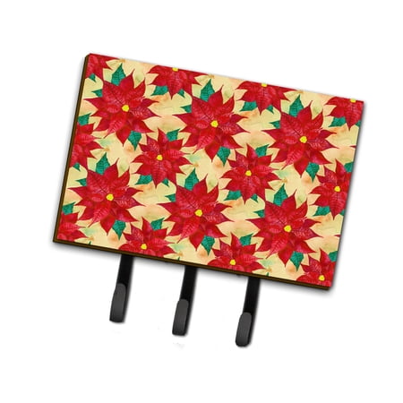 Carolines Treasures BB7485TH68 Poinsetta Christmas Leash or Key Holder Triple Hook multicolor