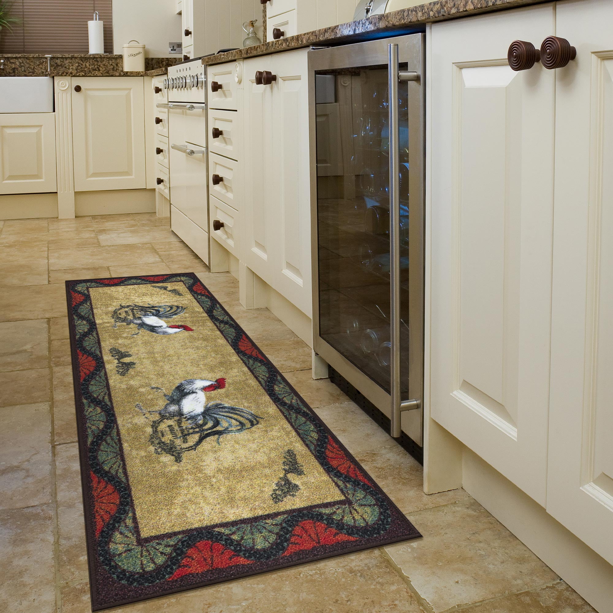 Ottomanson Machine Washable Non-Slip Rubberback Rooster 2x5 Kitchen Runner Rug, 20" x 59", Beige Wavy