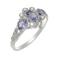 thumbnail image 1 of LBG English Made Traditional 14k White Gold Ring with Natural Tanzanite & Diamond Womens Promise Ring - Size 4.25, 1 of 5