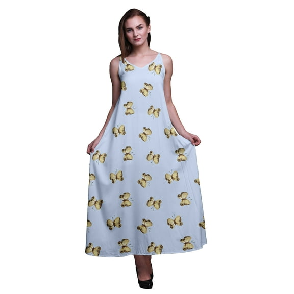 Bimba Rayon Butterfly Ladies Printed Backless Spaghetti Strap Long Maxi Evening Party Dress-Large