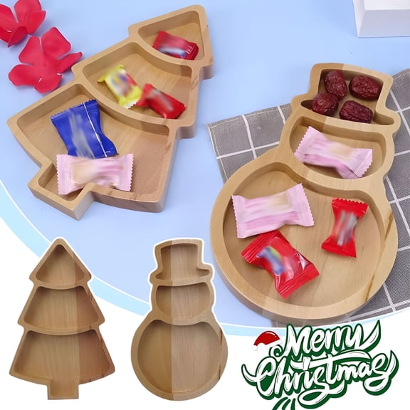 ACDANC 2 Packs Wood Christmas Serving Tray Snowman Christmas Tree Charcuterie Board Cute Cutting Board Funny Serving Dish for Cheese Fruit Bread Vegetables Snack Dessert Christmas Serving Dishes