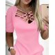 thumbnail image 4 of Vestidos informales para mujer, minivestido de manga corta entrecruzado, diseño de bolsillo, cuello asimétrico recto, 2024, 4 of 7