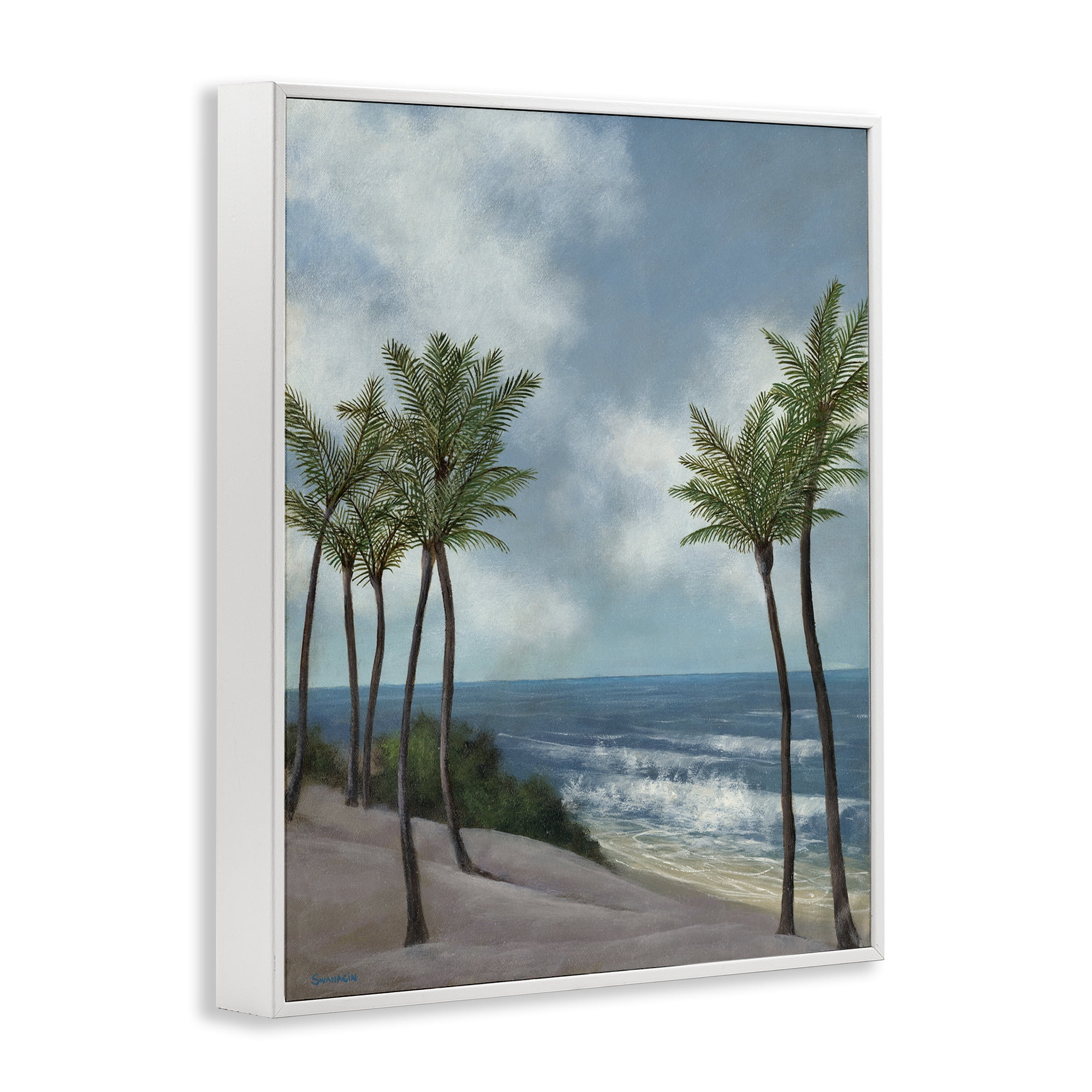 Stupell Industries Tropical Crashing Waves Landscape Painting White Framed Art Print Wall Art, 16 x 20