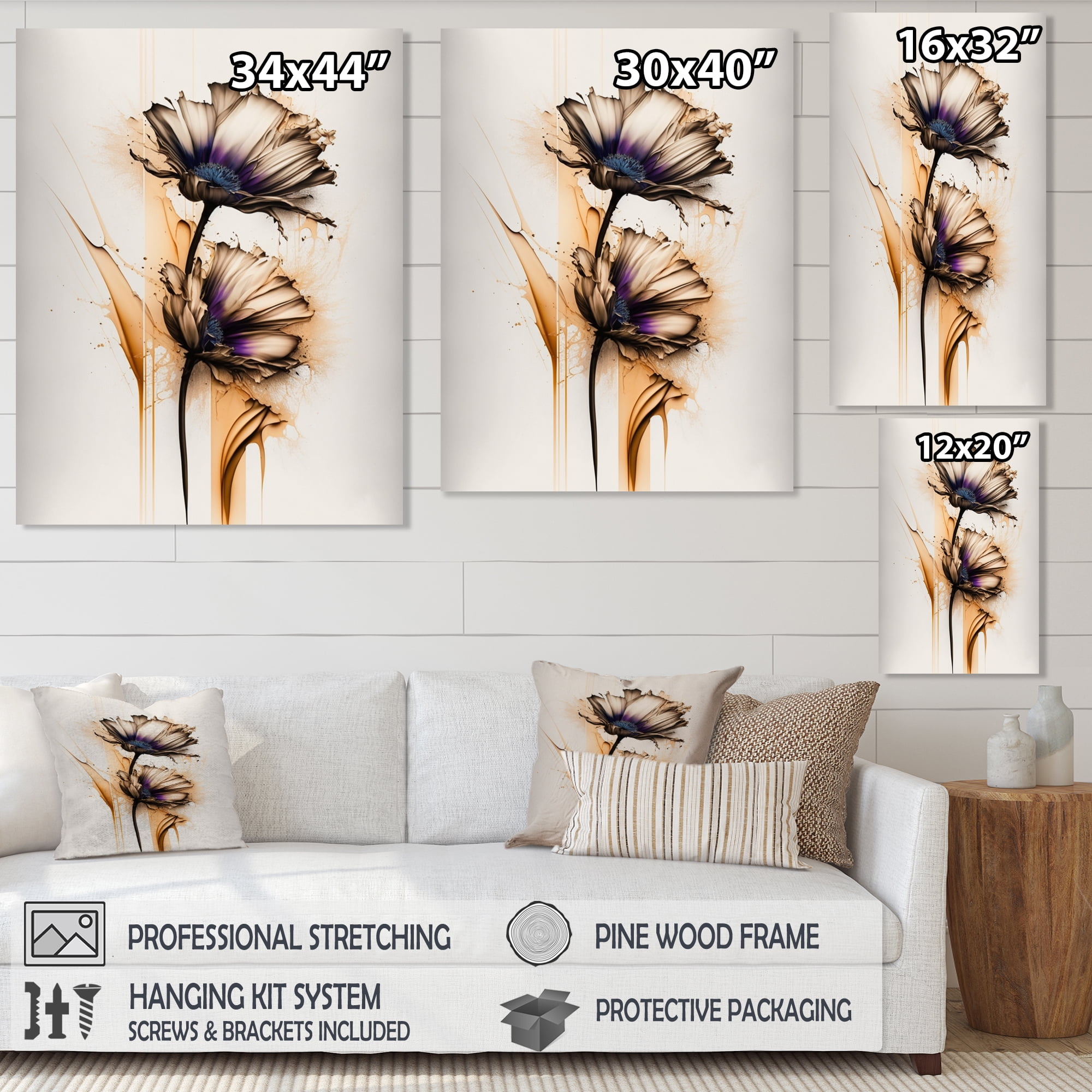 Designart Orange Gerbera Flower On Abstract Fusion II Canvas Wall Art