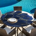 thumbnail image 6 of Navy Blue Gold Round Tablecloth, Fitted Table Cover with Elastic for 36"-44" Round Tables, Abstract Line Art Troditional Ink Painting Table Cloth Outdoor Indoor Dinning Party Waterproof Tablecloths, 6 of 7