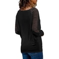 thumbnail image 2 of Camisa de manga larga de malla a rayas para mujer, blusa informal con cuello en V, tallas S a XXL, 2 of 5
