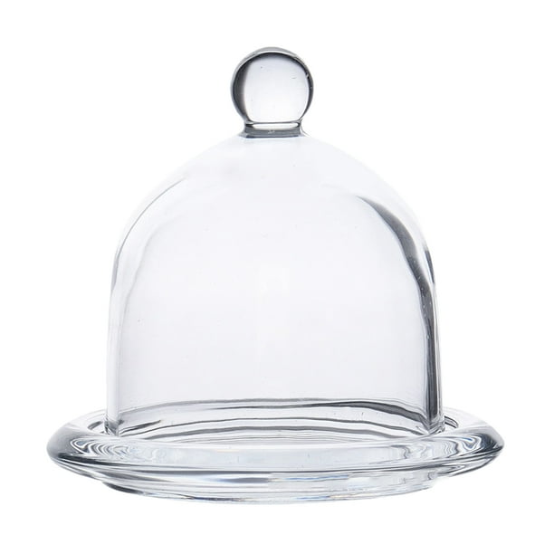 Juego de plato de postre, bandeja de cristal con tapa transparente, plato de fruta, contenedor de comida (tamaño pequeño), 1 Juego