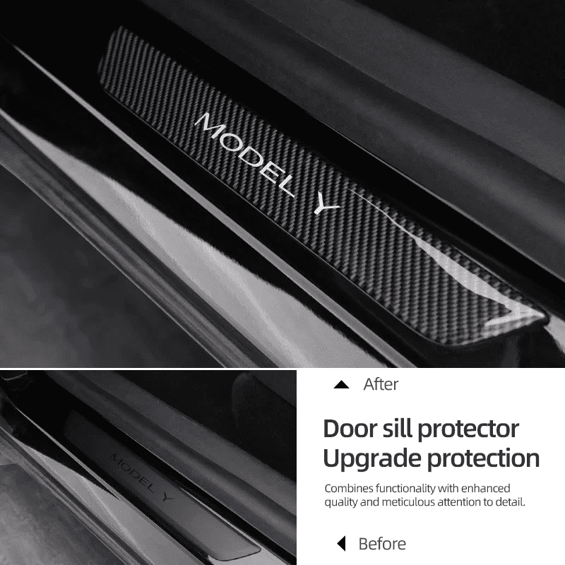 Black Color For Tesla Model Y Model Y Juniper 2025 Car Door Sill Panel Carbon Fiber Trim Protector Sticker Tuning Interior Accessories