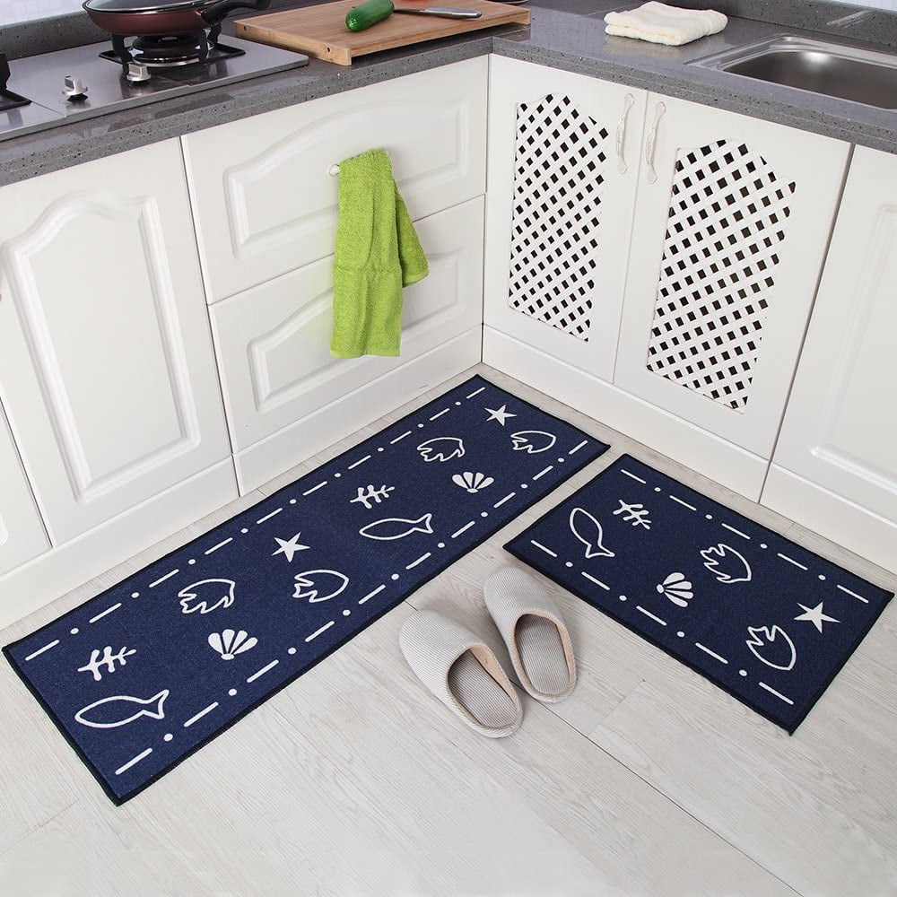 2pk Non-slip Kitchen Mat Rubber Backing Doormat Runner Rug Set Fish Shell Design for sale online 
