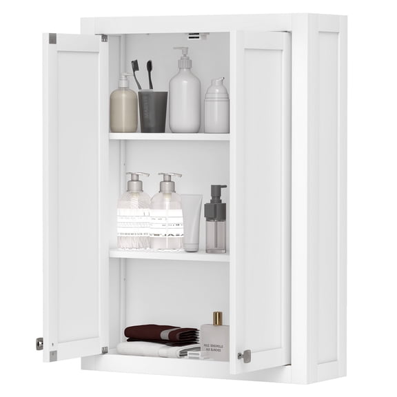 Bathroom Wall Cabinet, White Modern Storage with Doors & Adjustable Shelves - 24" Wide, Wall Mounted Bathroom Organizer
