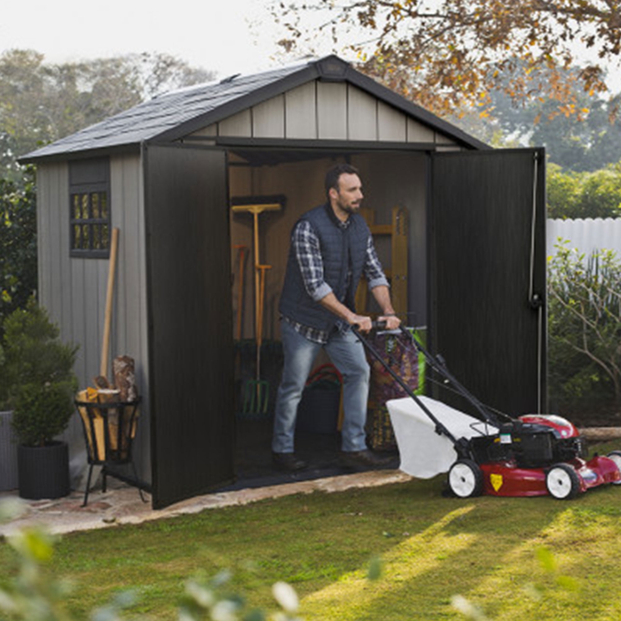 Keter Oakland 7 x 7.5 Foot Outdoor Garden Tool Storage Shed w/Windows, Gray