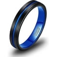 thumbnail image 3 of Wedding Rings Women's 4mm Black & Blue Groove Line Tungsten Band., 3 of 7
