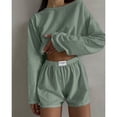 thumbnail image 4 of Women's Pajamas Set Spring Long Sleeve Tops With Shorts Sleepwear 2 Piece Set Loose Round Neck Home Wear Loungewear Pyjama Femme, 4 of 4