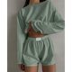 thumbnail image 4 of Women's Pajamas Set Spring Long Sleeve Tops With Shorts Sleepwear 2 Piece Set Loose Round Neck Home Wear Loungewear Pyjama Femme, 4 of 4