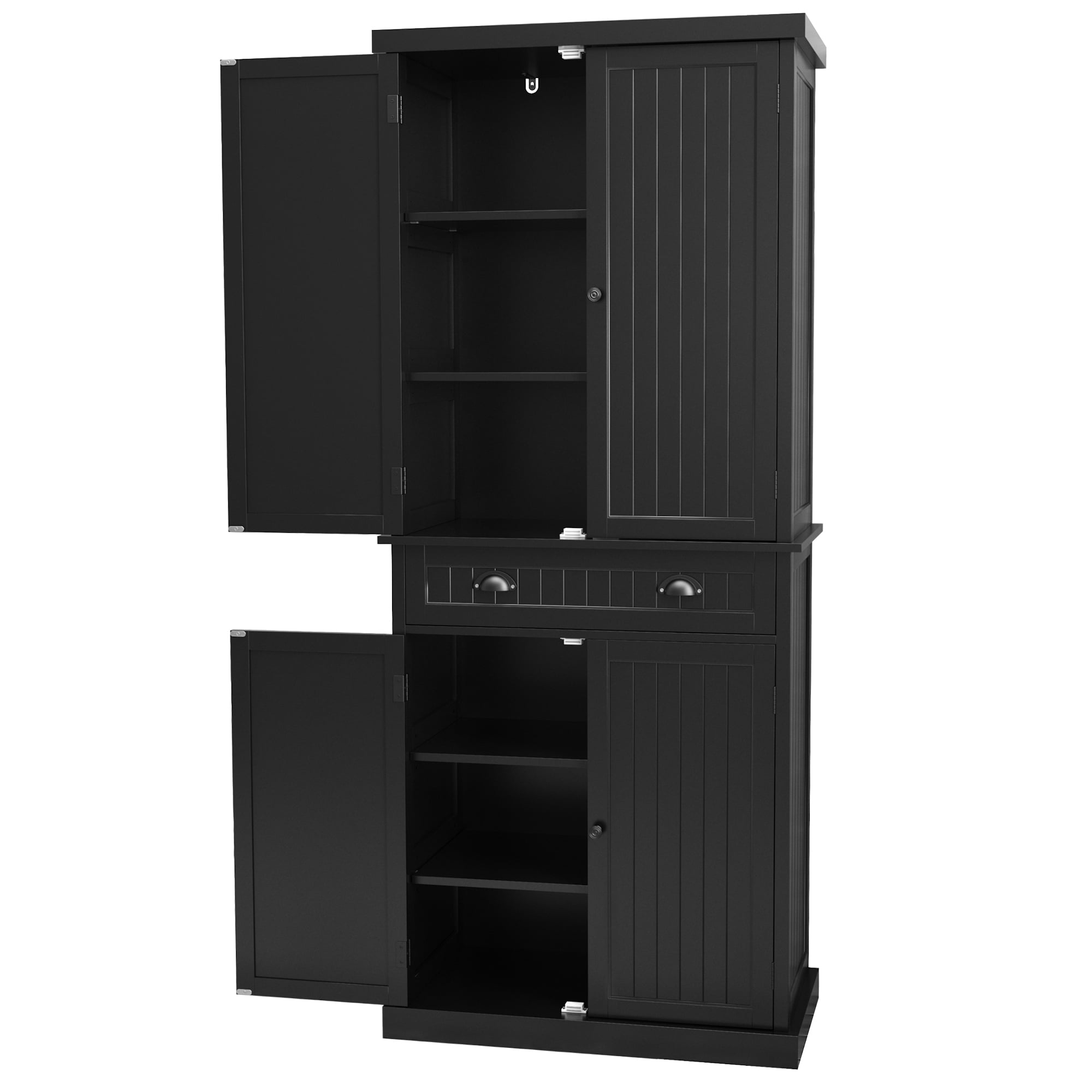 HLR Freestanding Durable Kitchen Pantry Storage Cabinet with Adjustable Shelves, Black