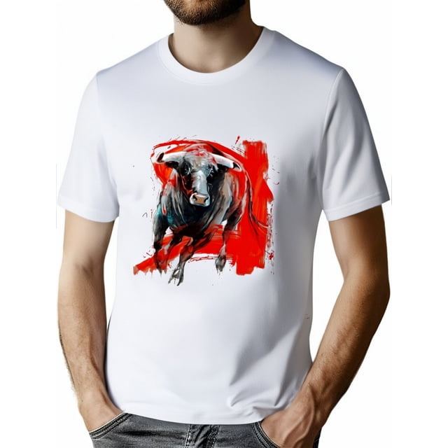 Unique Bull Graphic Print Tee - Men's Casual Short Sleeve T-Shirts for Summer - Comfortable, Breathable, and Stylish