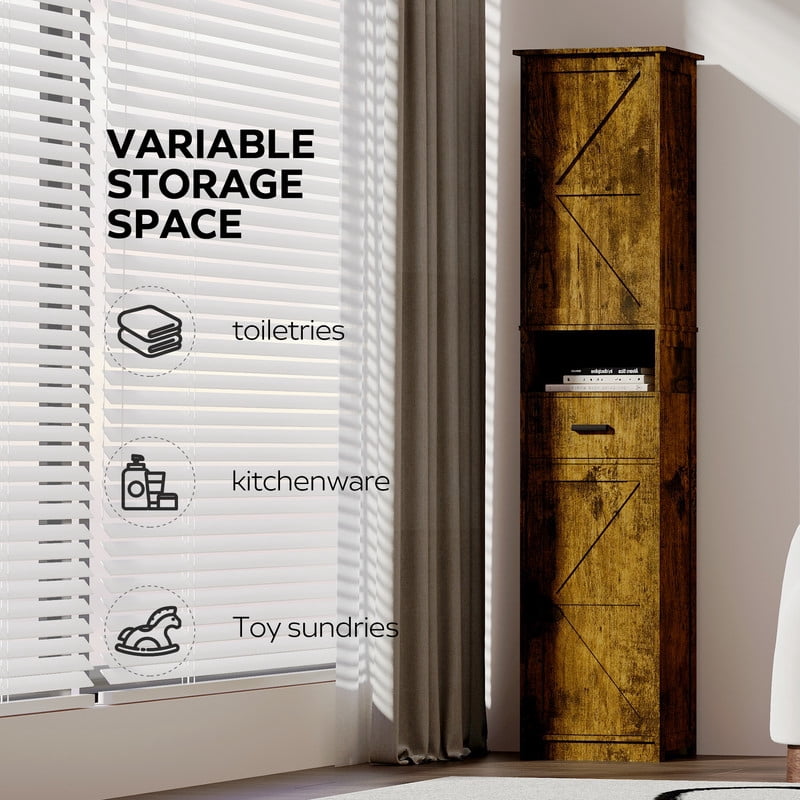 69"H Bathroom Storage Cabinet,Narrow Floor Cabinet with 2 Barn Doors, 1 Drawer & Adjustable Shelves