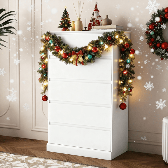 White 5 Drawers Dresser for Bedroom, Modern Chest of Drawers, Wood Storage Dresser with Deep Drawers for Living Room Hallway Entryway,