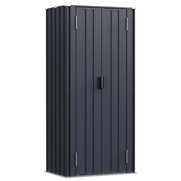 Patiowell, 26cu.ft Tall Black Steel Shed with 3-Tier Shelves