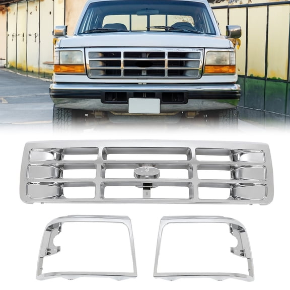 Front Grille W/ Headlight Bezel Kit For Ford F150 F250 F350 Bronco 1992-1997