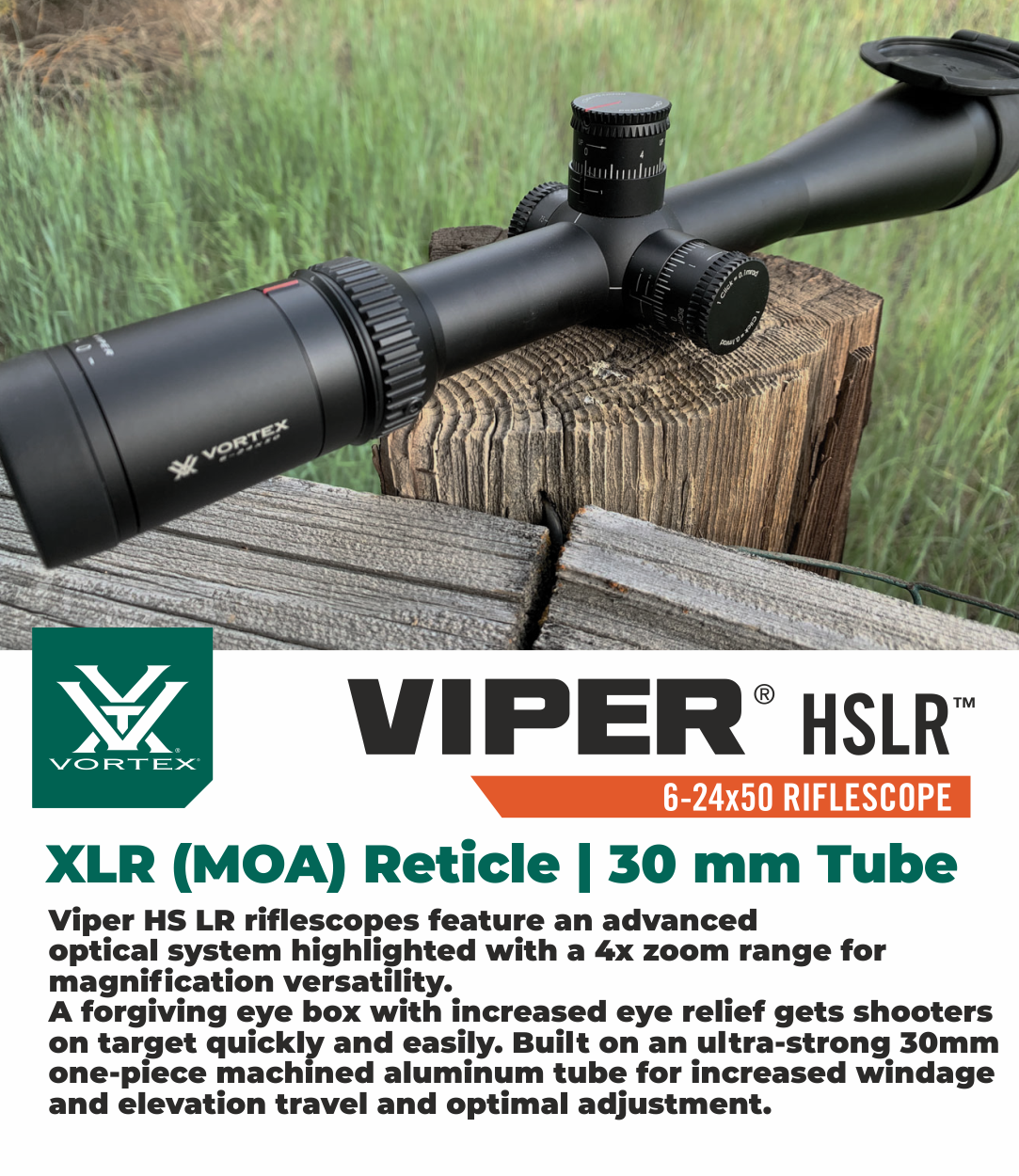 Vortex Optics Viper HSLR 6-24X50 XLR (MOA) FFP, 30 mm Tube with Pro 30mm High Rings (1.18in) and Free Hat Bundle - image 3 of 7